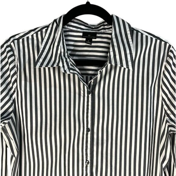 Worthington Button Up Collared Cuffed Long Sleeve Shirt Grey Black White Striped - Picture 14 of 16
